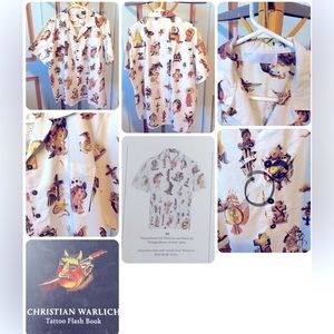 Vintage Very Rare! Christian Warlich tattoo designs button up shirt.